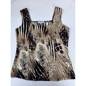 Laura Max Womens Brown Black Animal Print Square Neck Tank Top Petite Small